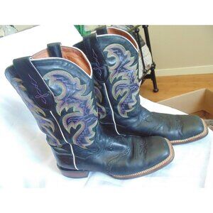 Womens Dan Post Cowgirl Western Square Toed Black Cowboy Boots sz 9 M